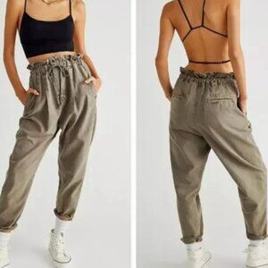 FREE PEOPLE Margate Pants Paper Bag High Waist Button-Fly Drawstring size medium